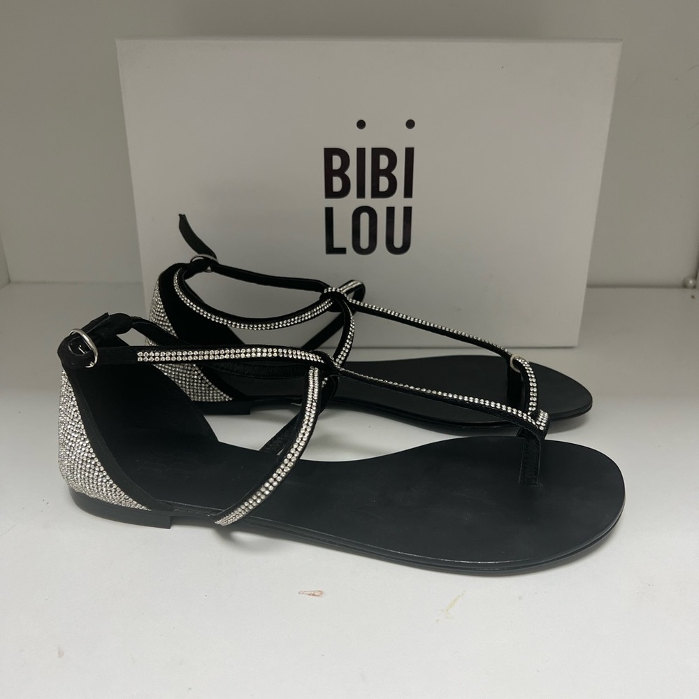 Sleek Black and Silver Open-Toe Sandals